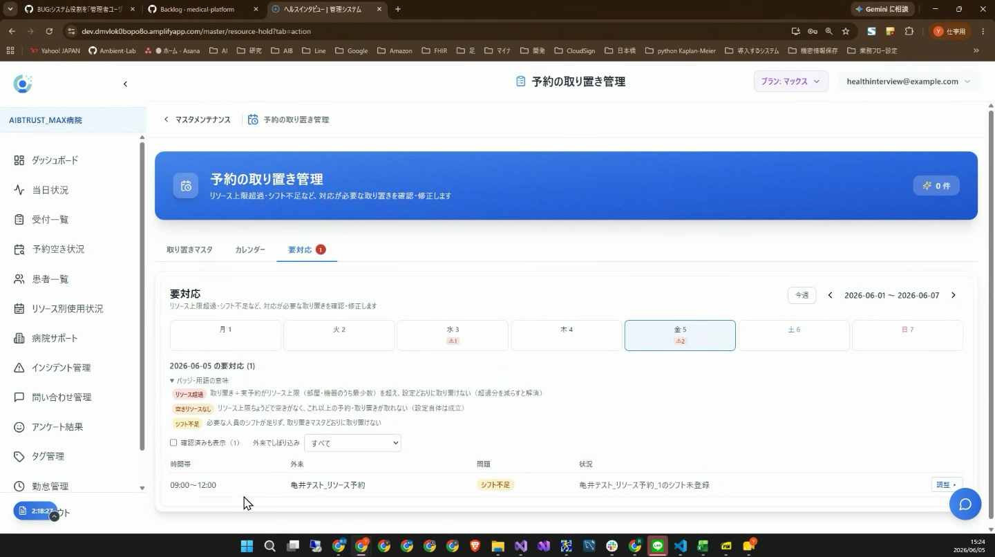 要対応タブ - シフト不足などのエラー一覧